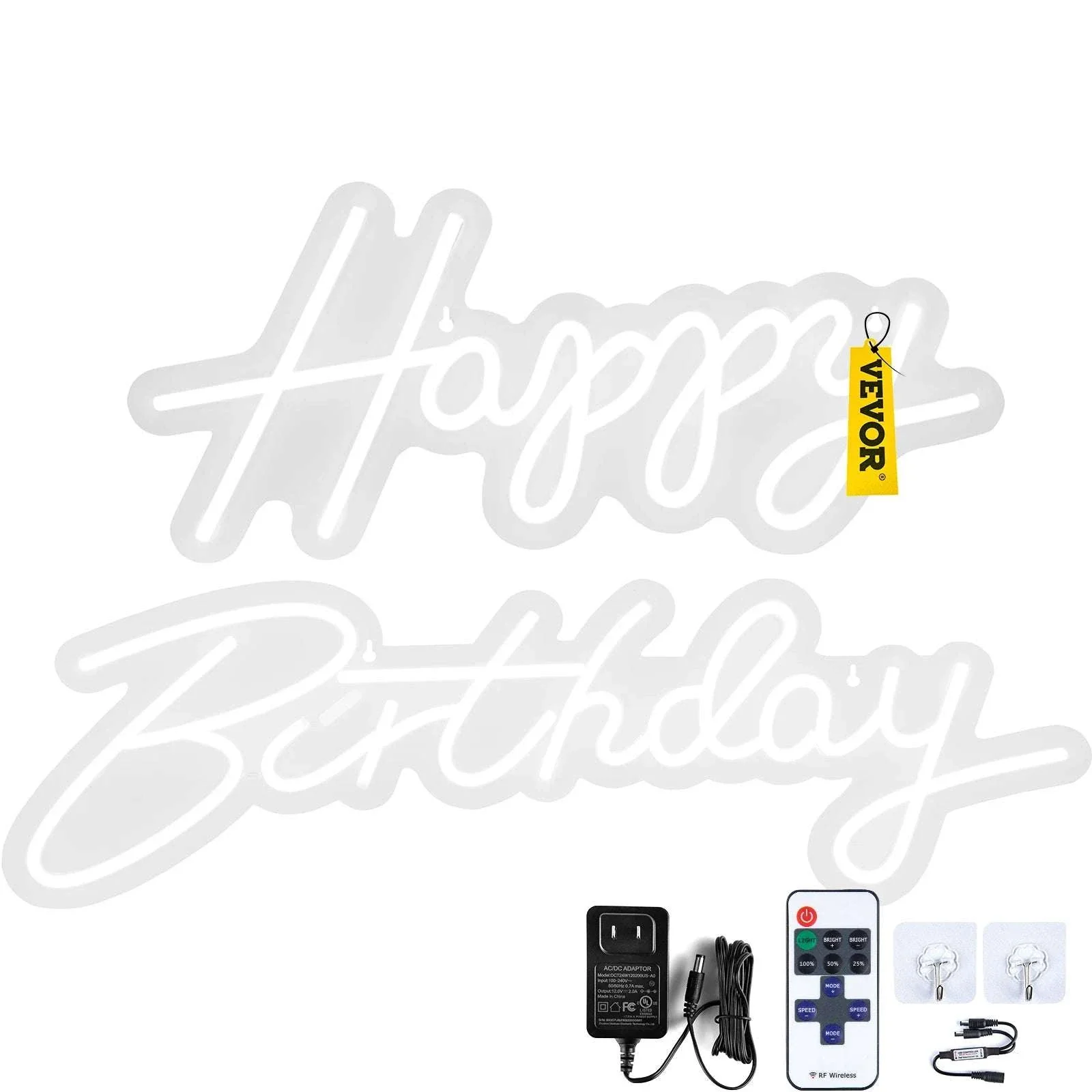 Happy Birthday LED Neon Sign with Remote & Adjustable Brightness