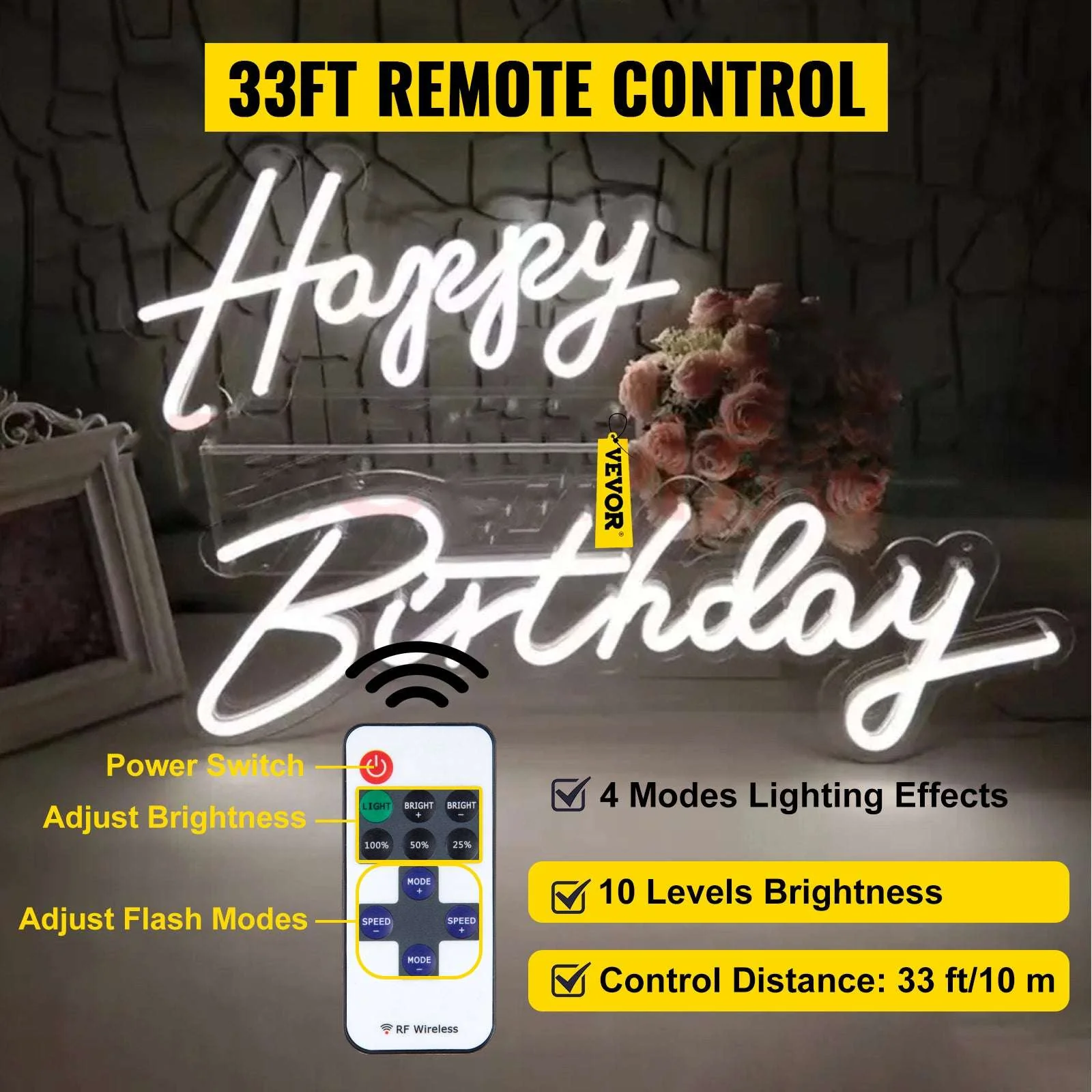 Happy Birthday LED Neon Sign with Remote & Adjustable Brightness - Image 11