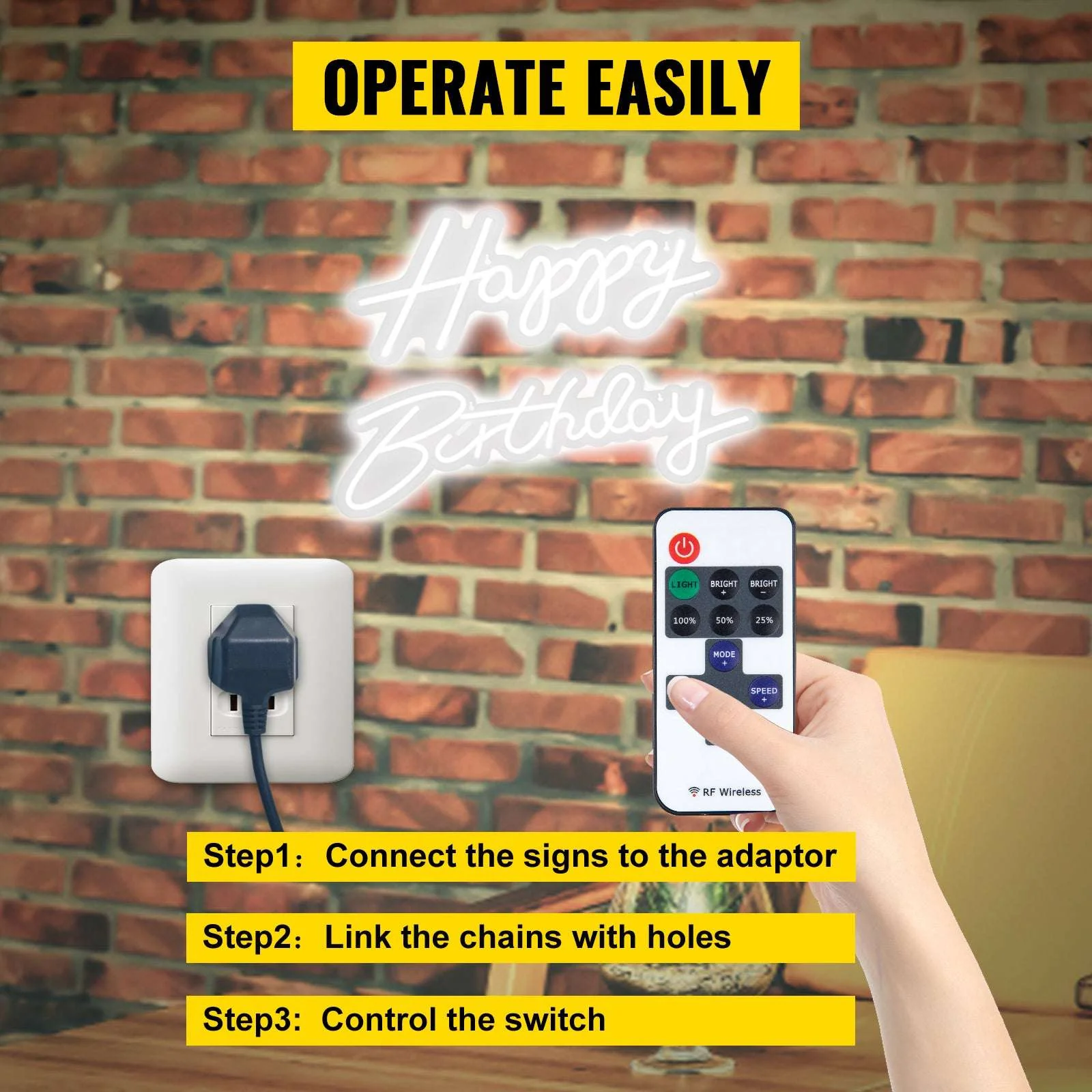 Happy Birthday LED Neon Sign with Remote & Adjustable Brightness - Image 13