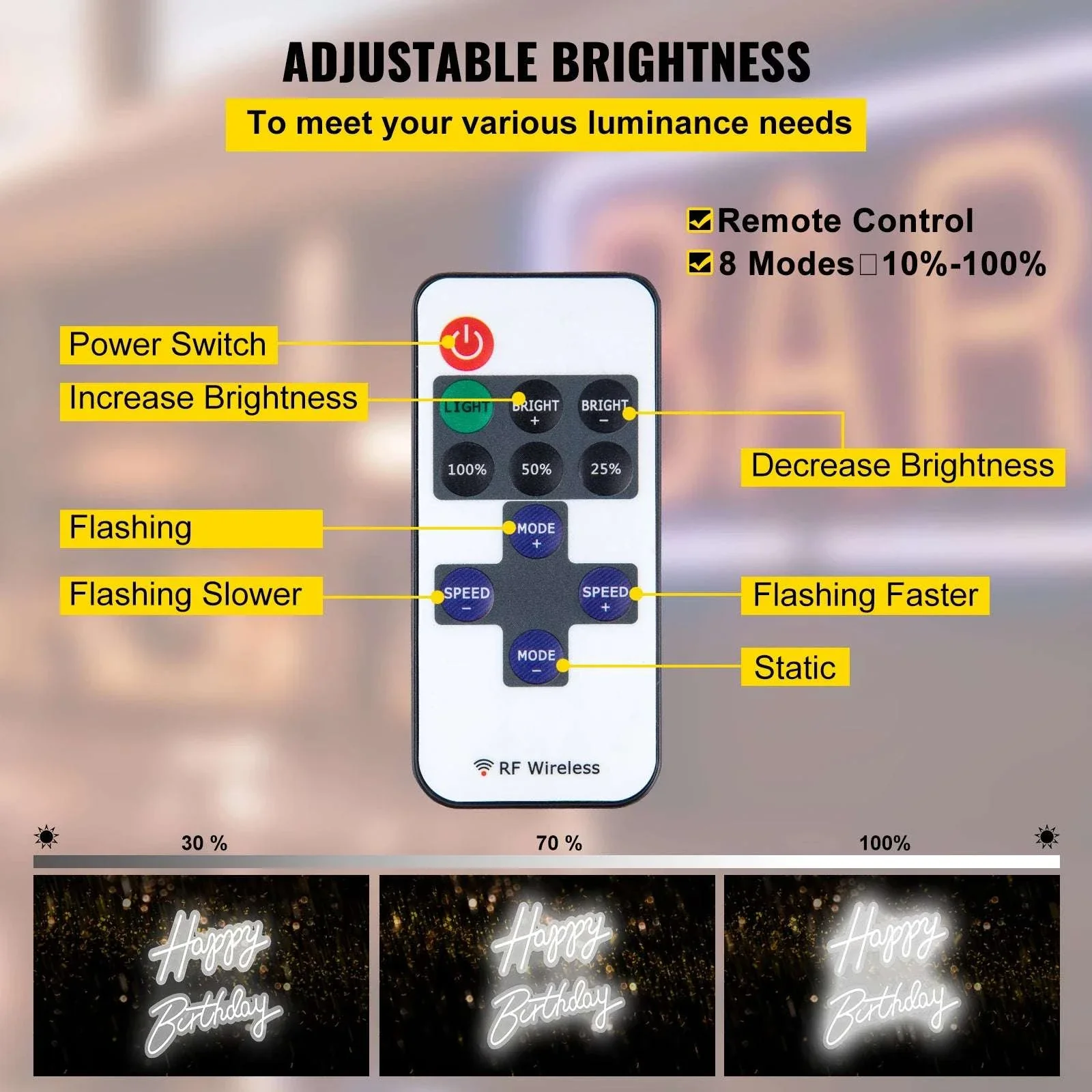 Happy Birthday LED Neon Sign with Remote & Adjustable Brightness - Image 3