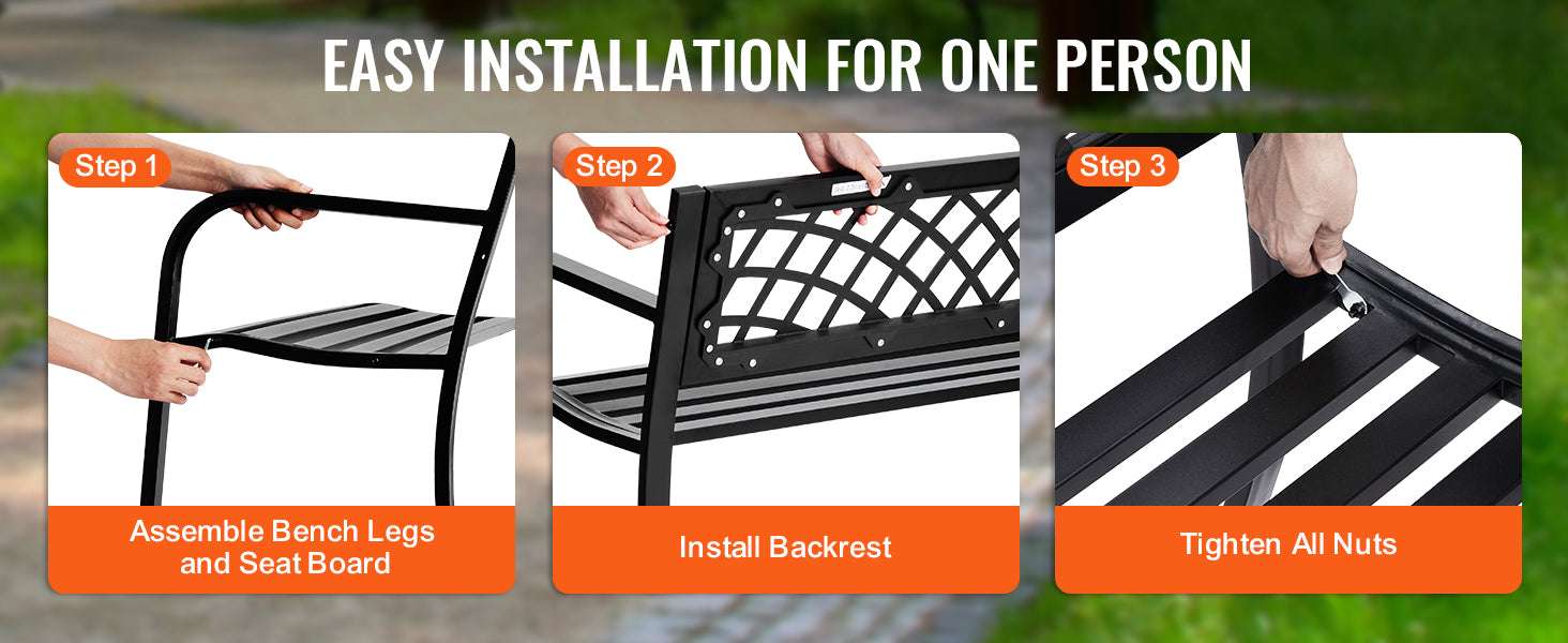Outdoor Garden Bench with Backrest 480 lb Capacity Patio Seating - Image 12