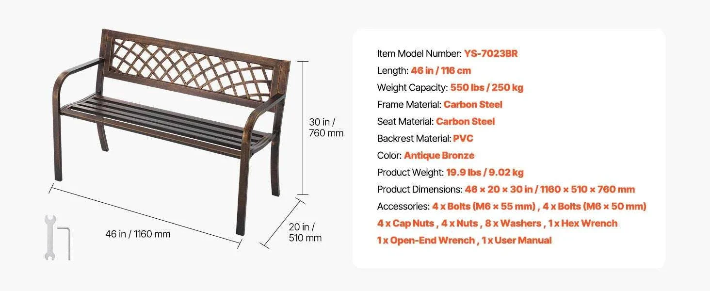 Outdoor Garden Bench with Backrest 480 lb Capacity Patio Seating - Image 29