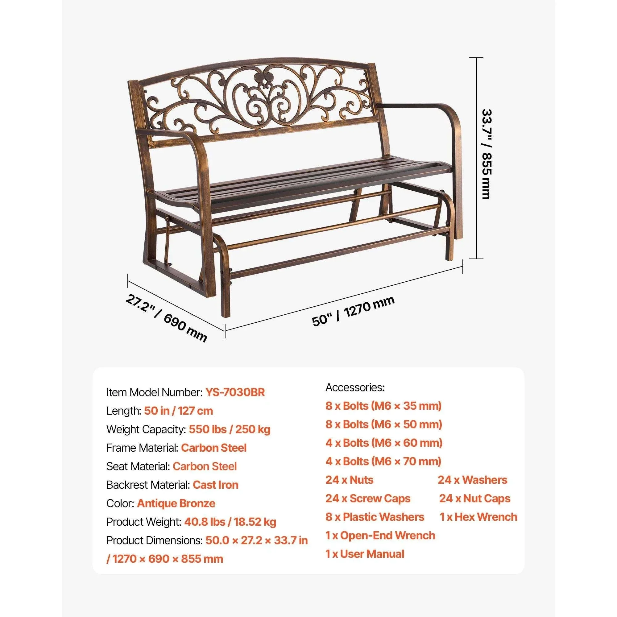 Outdoor Garden Bench with Backrest 480 lb Capacity Patio Seating - Image 35