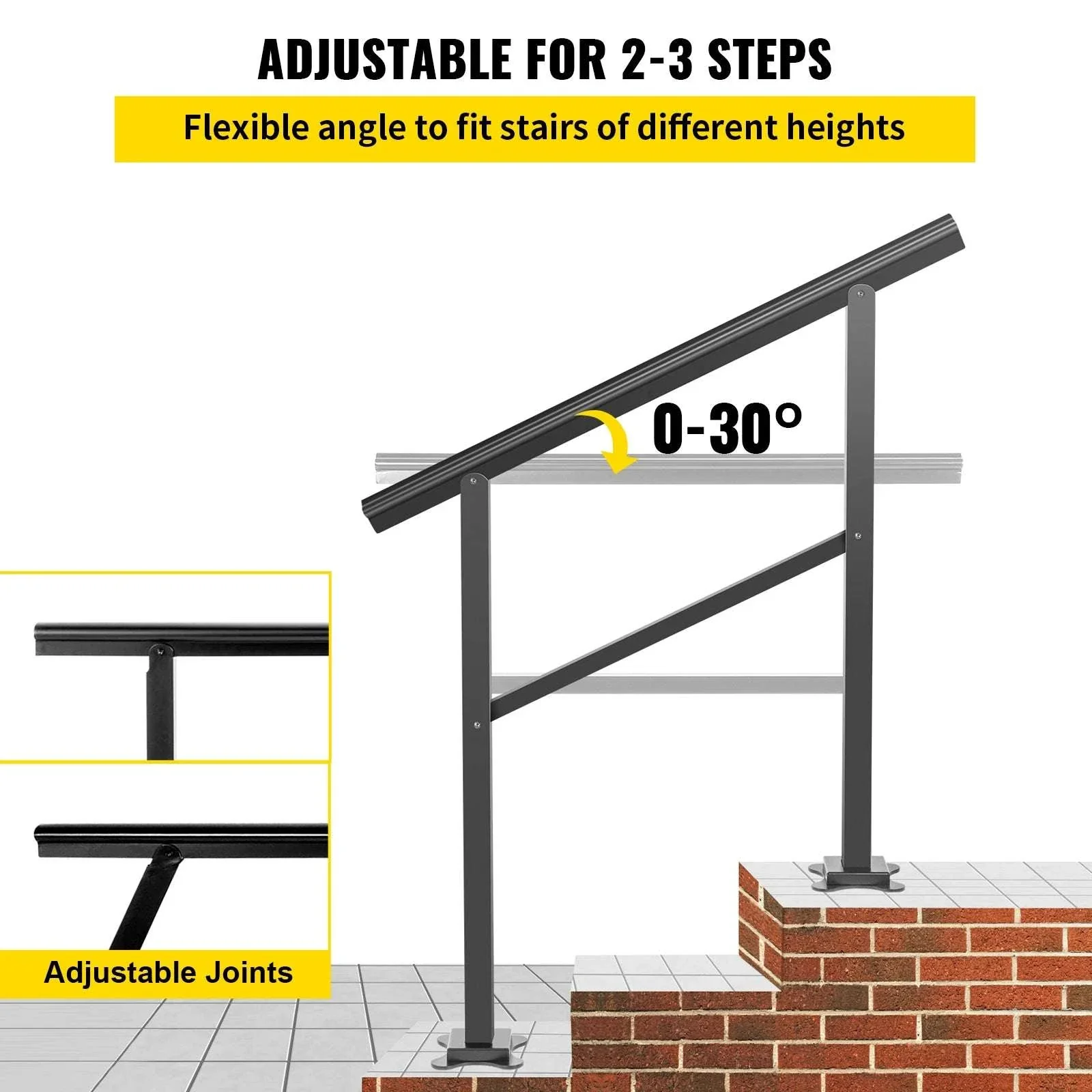Outdoor Stair Handrail for 2–3 Steps, Adjustable Aluminum Railing - Image 6