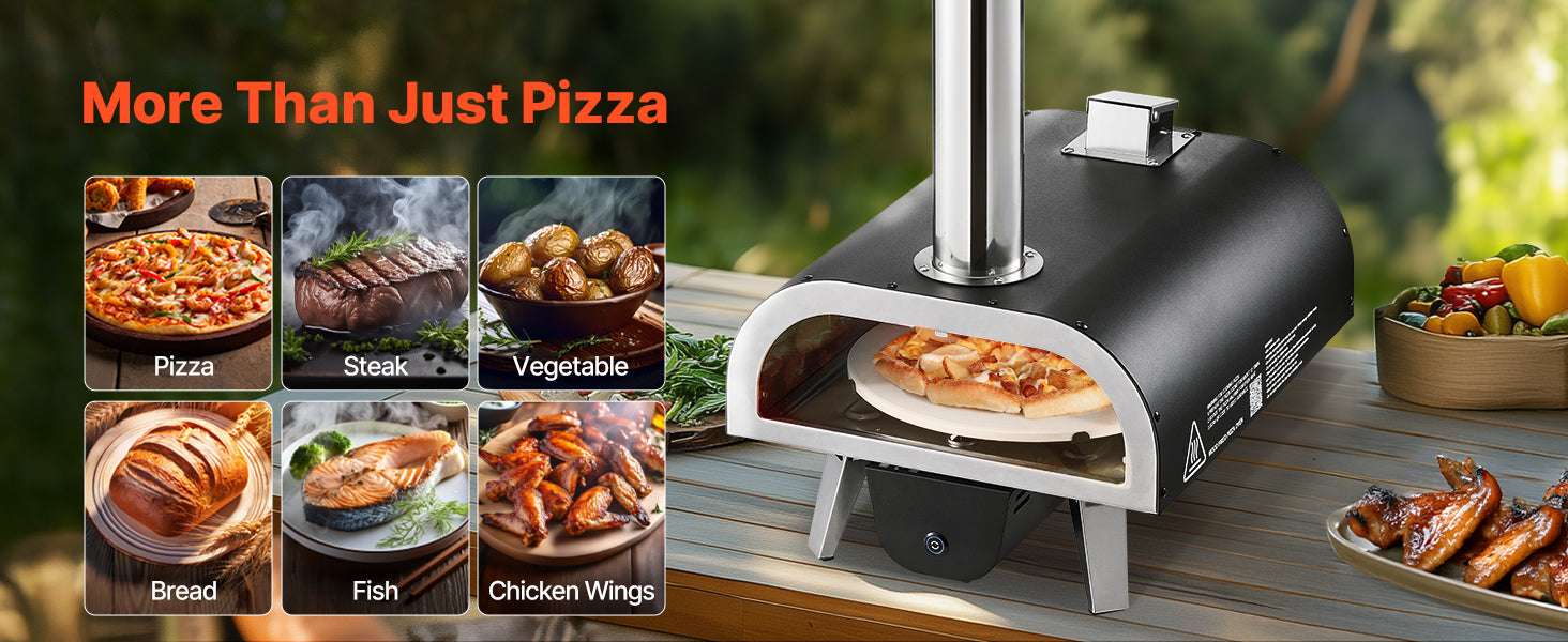 12" Outdoor Wood Fired Pizza Oven with Rotating Stone & Thermometer - Image 11