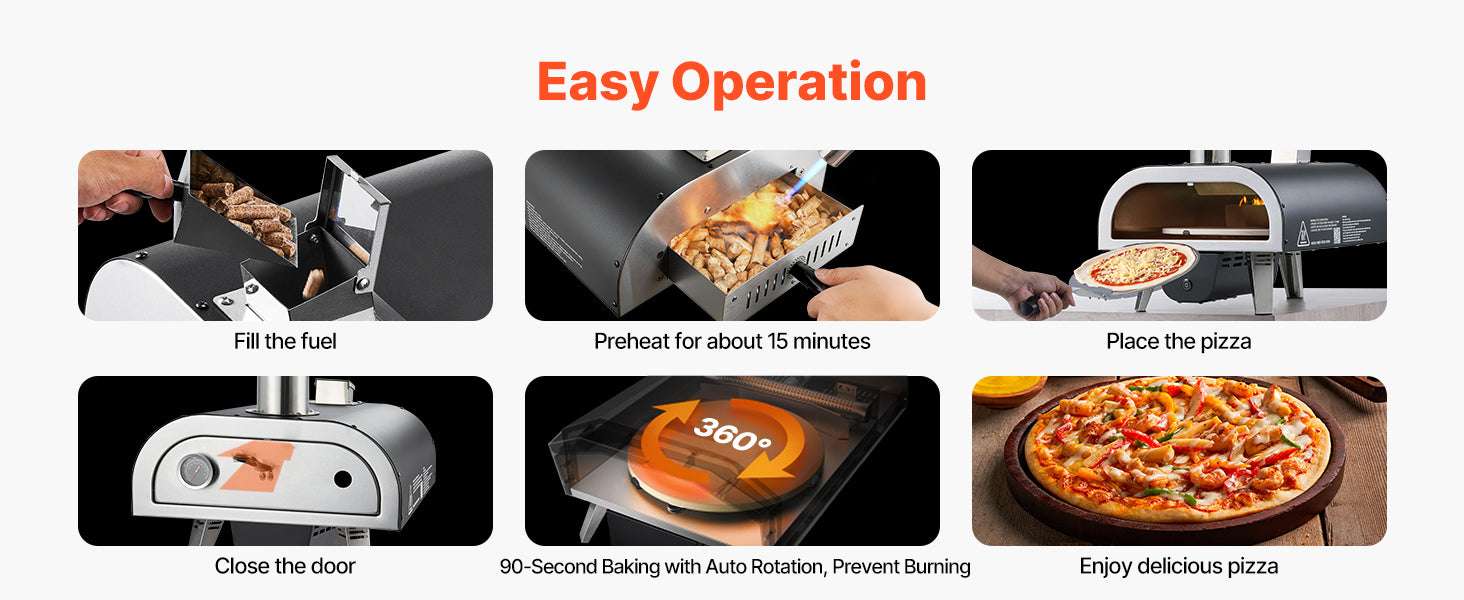 12" Outdoor Wood Fired Pizza Oven with Rotating Stone & Thermometer - Image 12