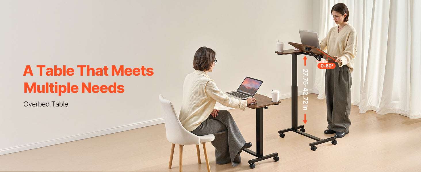 Adjustable Overbed Table with Wheels & Tilt Top for Bedside Work - Image 17