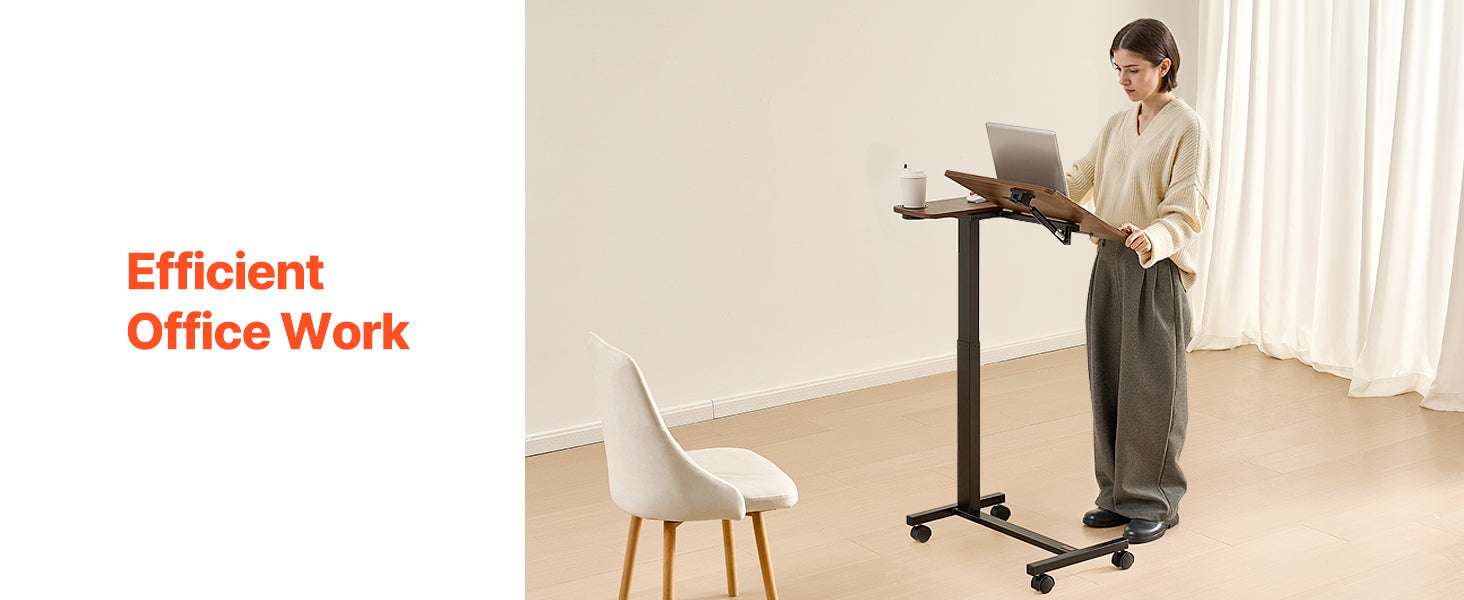 Adjustable Overbed Table with Wheels & Tilt Top for Bedside Work - Image 22
