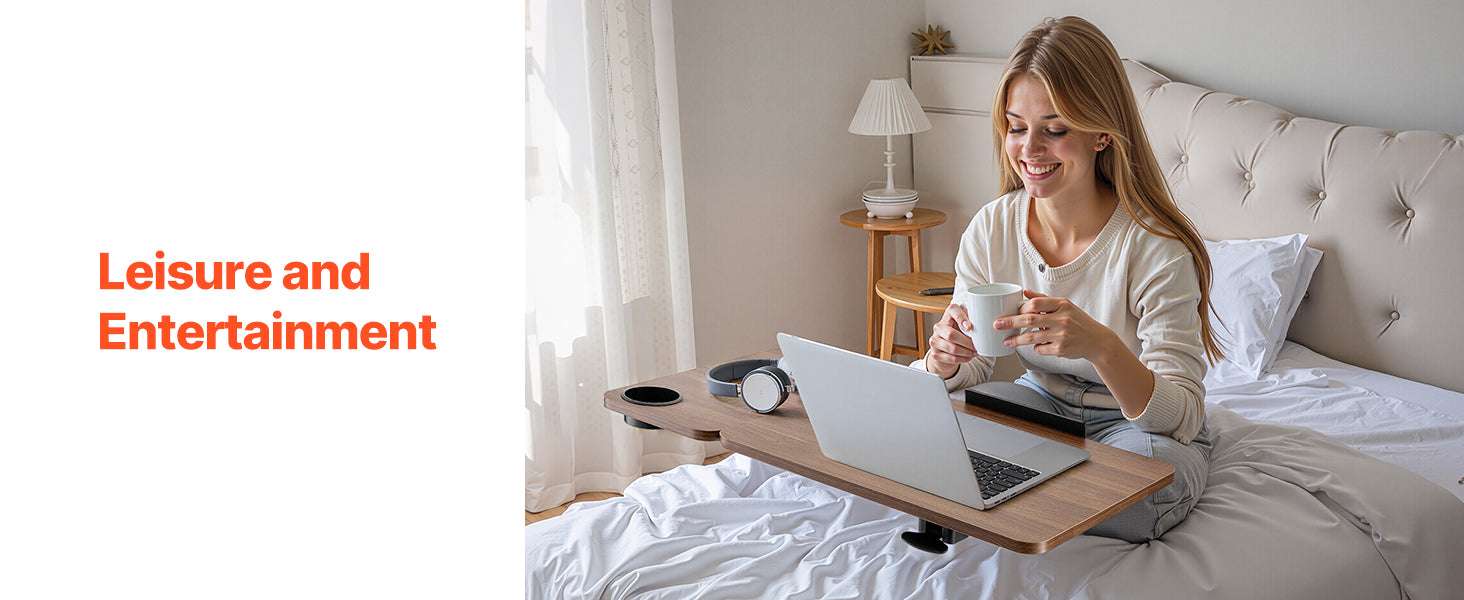 Adjustable Overbed Table with Wheels & Tilt Top for Bedside Work - Image 23