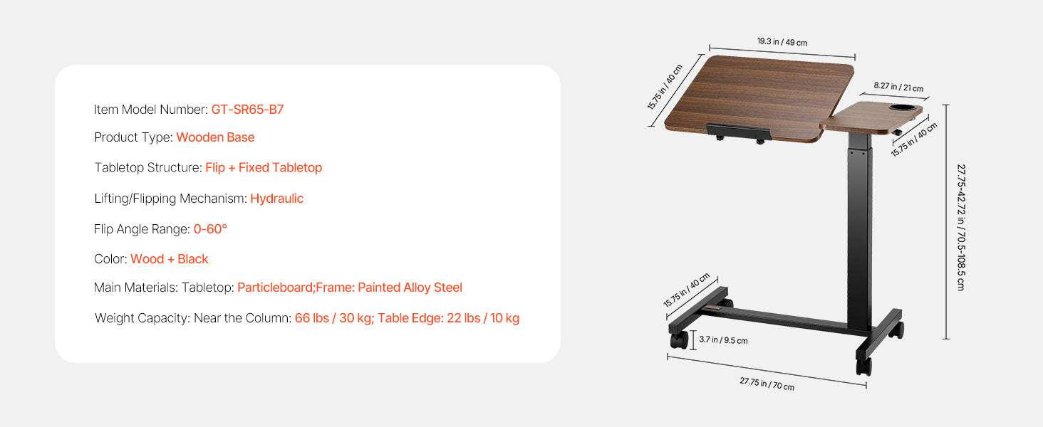 Adjustable Overbed Table with Wheels & Tilt Top for Bedside Work - Image 26