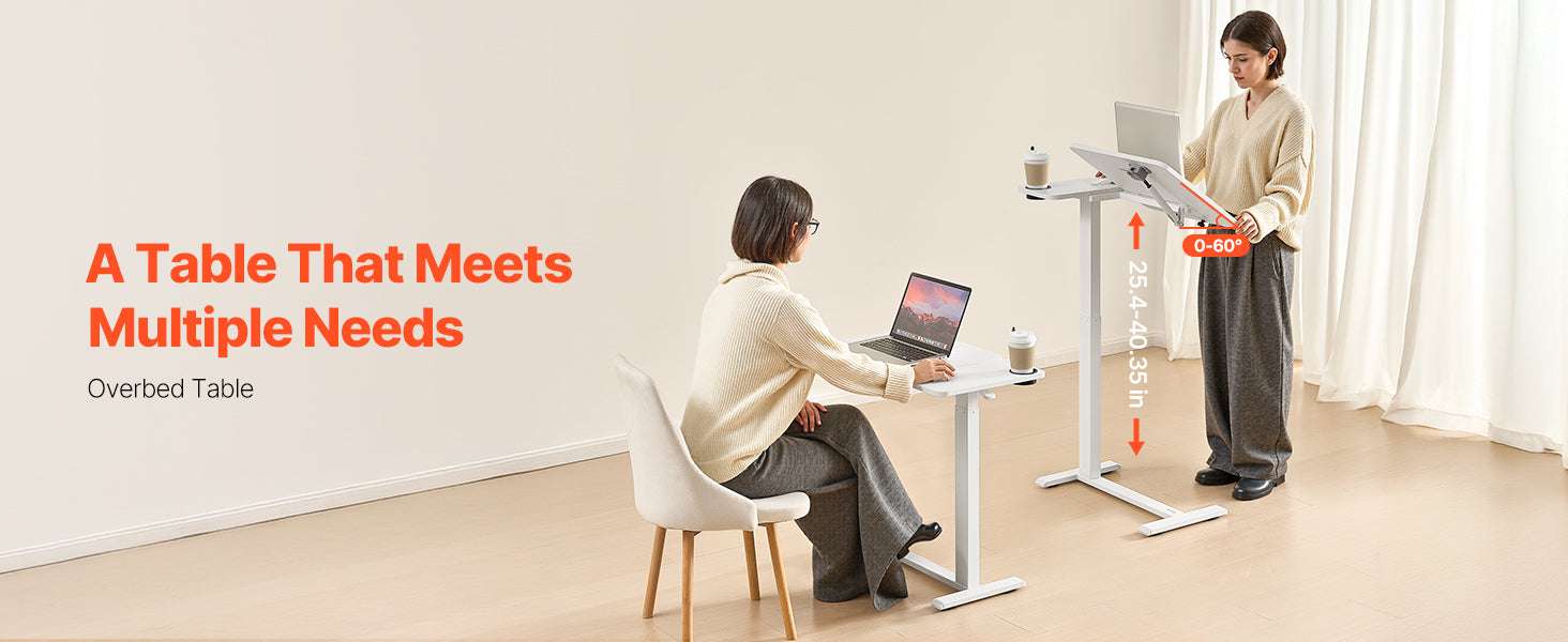 Adjustable Overbed Table with Wheels & Tilt Top for Bedside Work - Image 27