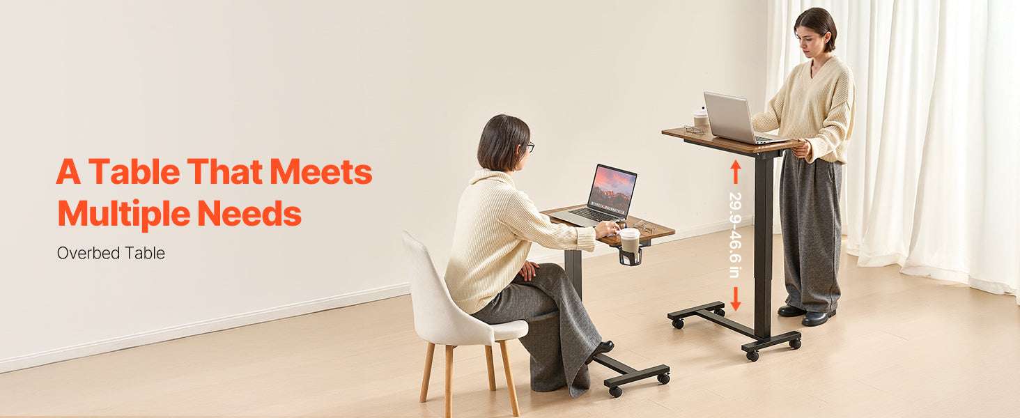 Adjustable Overbed Table with Wheels & Tilt Top for Bedside Work - Image 37