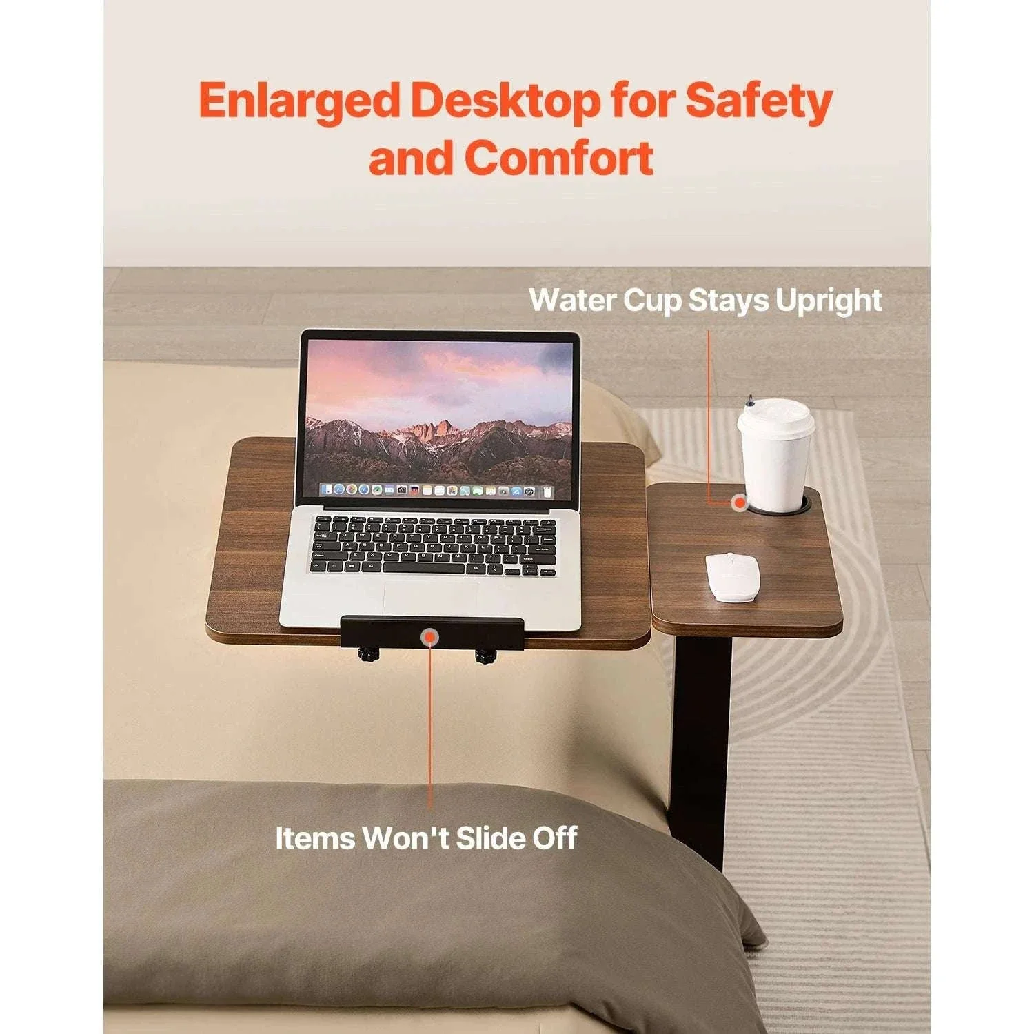 Adjustable Overbed Table with Wheels & Tilt Top for Bedside Work - Image 4
