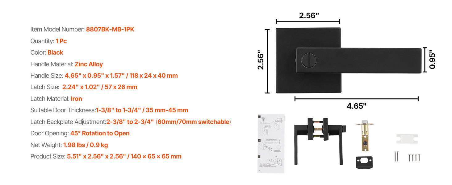 Universal Passage Door Handle – Reversible Matte Black Lever - Image 17