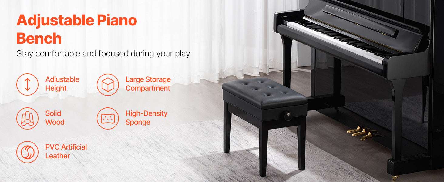 Piano Bench with Storage Cushion Seat Adjustable or Duet Options - Image 10