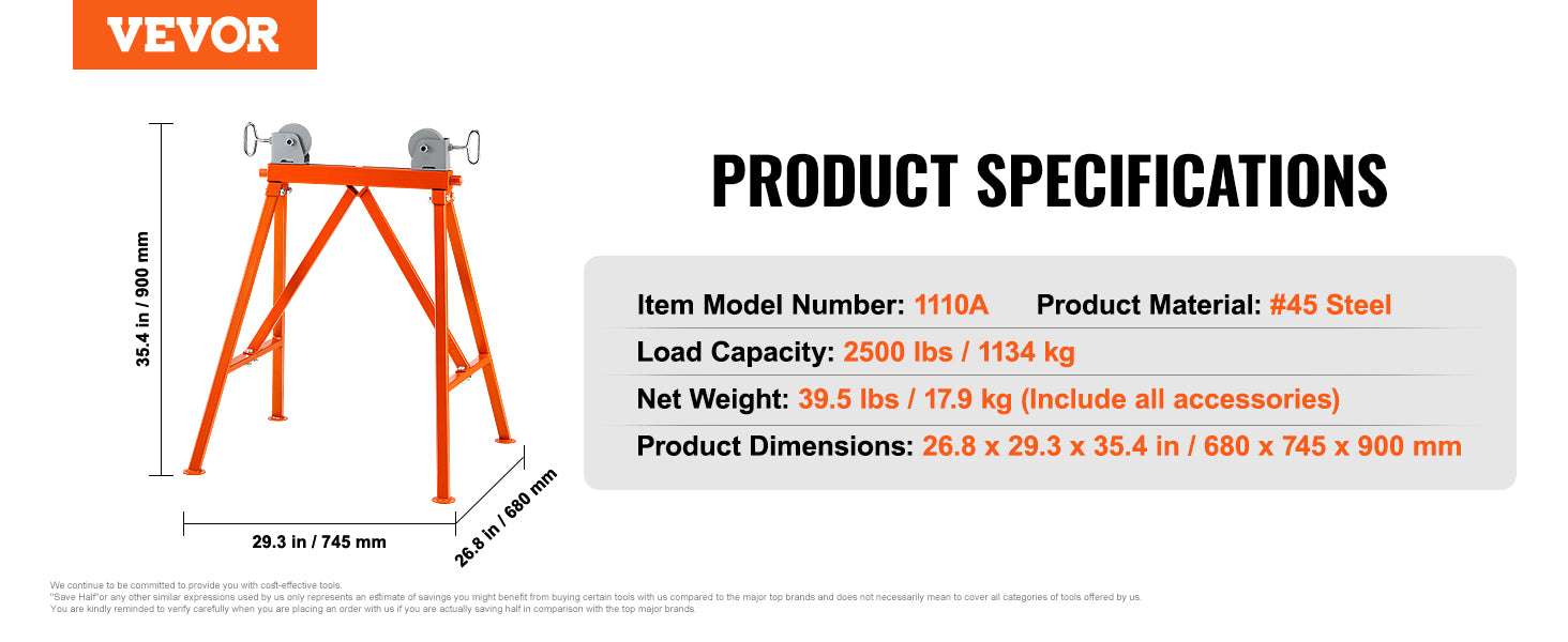 Heavy Duty Pipe Stand with Roller Head 2500 lb Capacity Adjustable 2–36 in - Image 13
