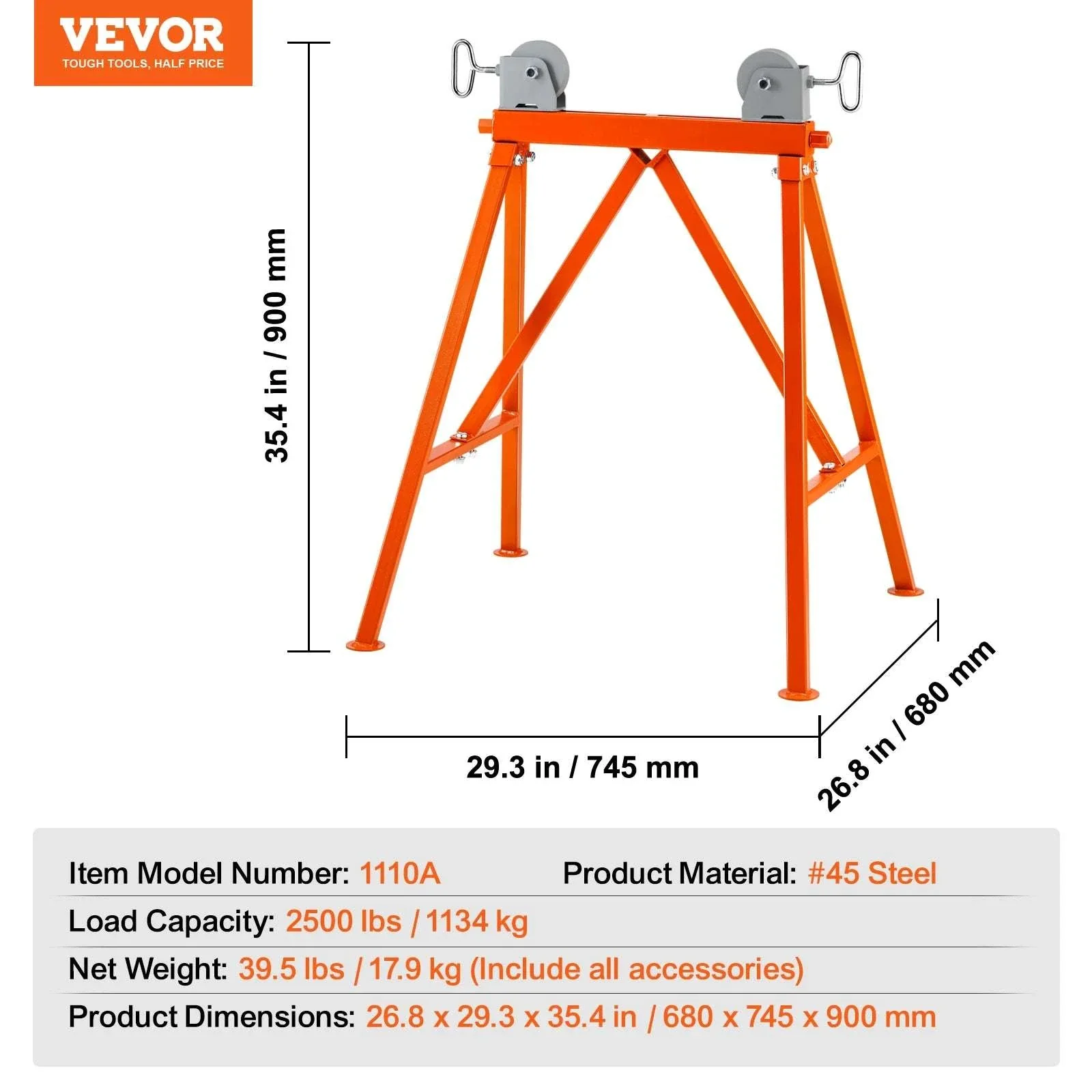 Heavy Duty Pipe Stand with Roller Head 2500 lb Capacity Adjustable 2–36 in - Image 14