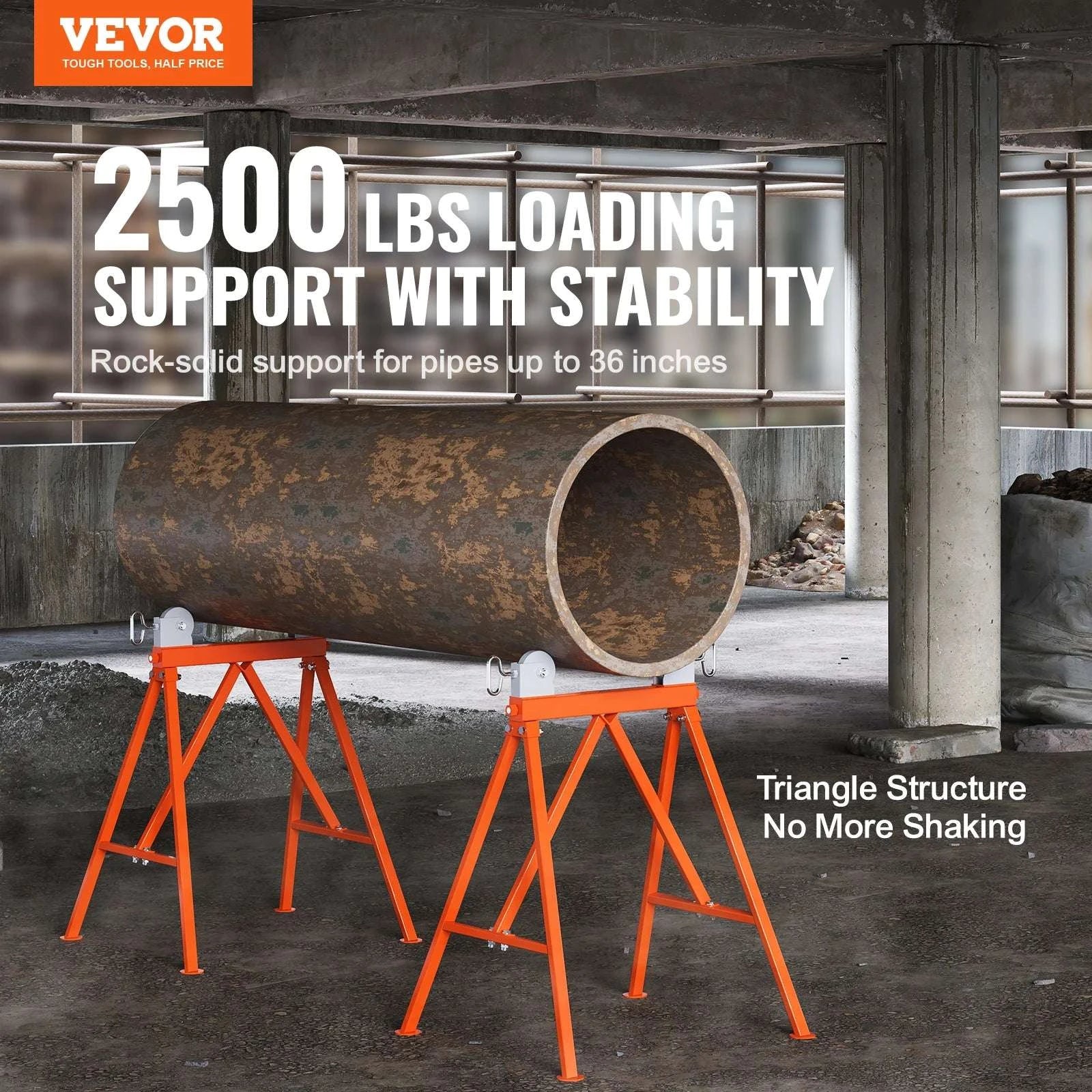 Heavy Duty Pipe Stand with Roller Head 2500 lb Capacity Adjustable 2–36 in - Image 2
