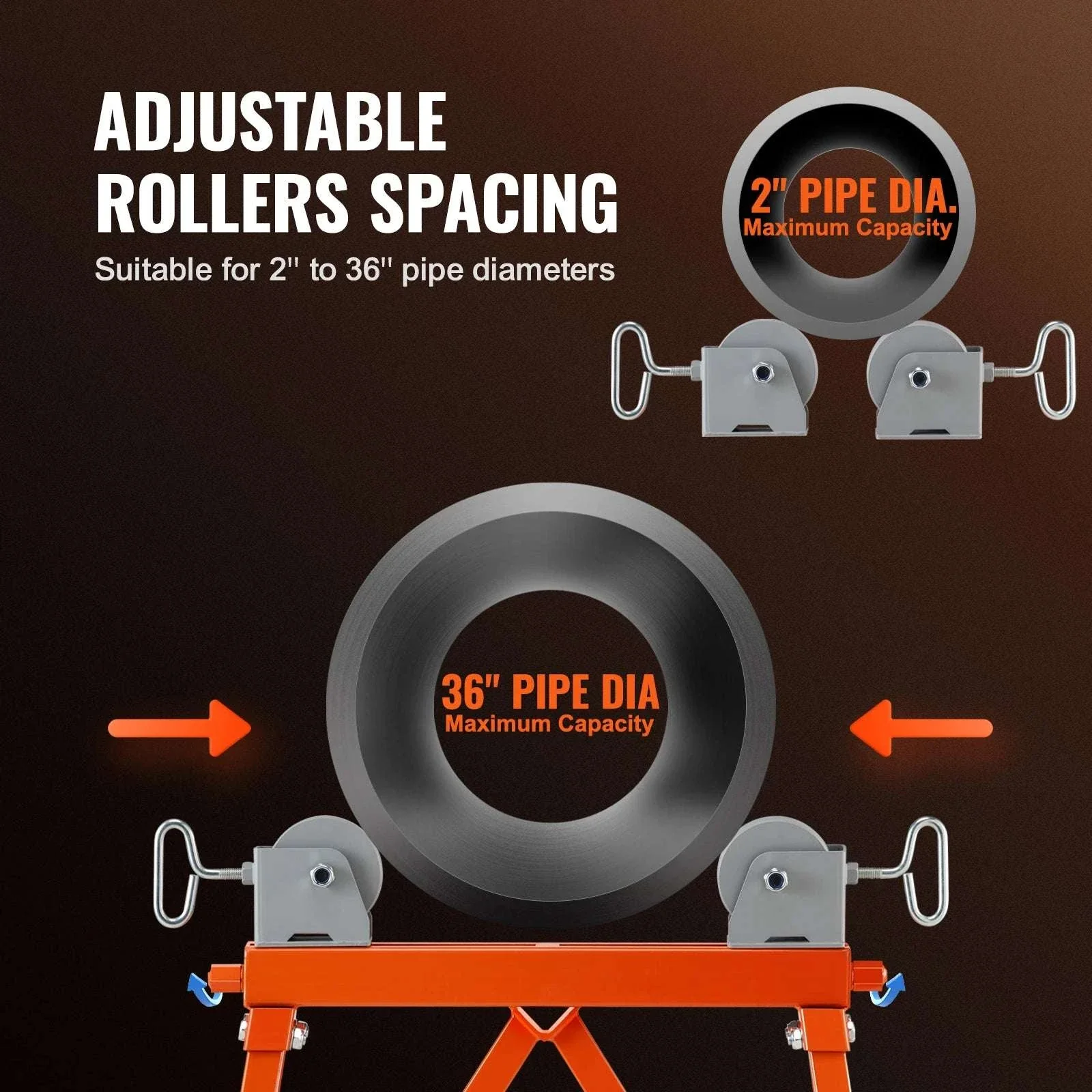 Heavy Duty Pipe Stand with Roller Head 2500 lb Capacity Adjustable 2–36 in - Image 3