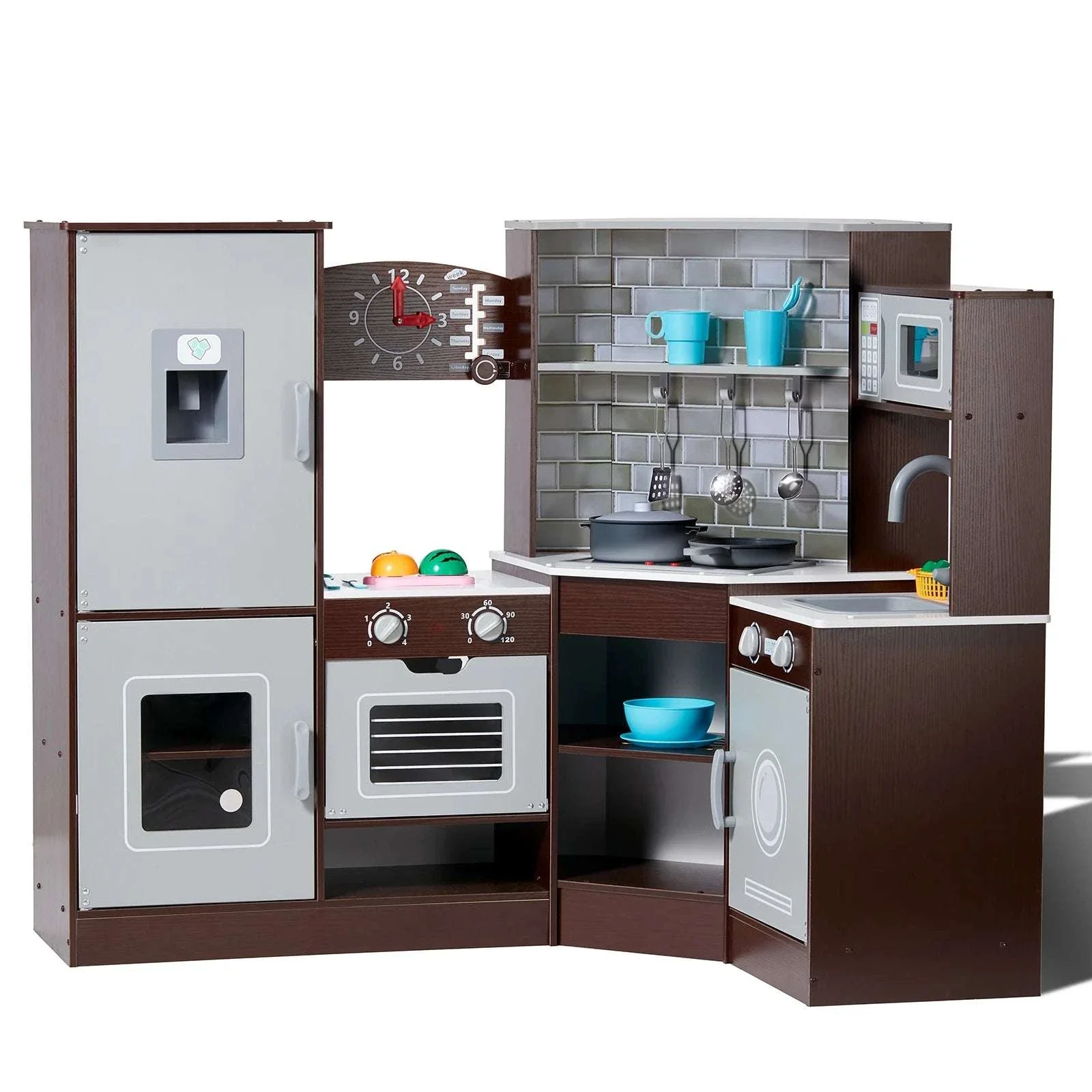 Wooden Kids Kitchen Playset with Lights, Sounds & 24 Accessories