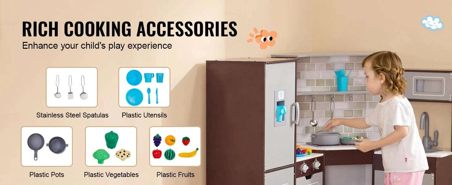 Wooden Kids Kitchen Playset with Lights, Sounds & 24 Accessories - Image 11