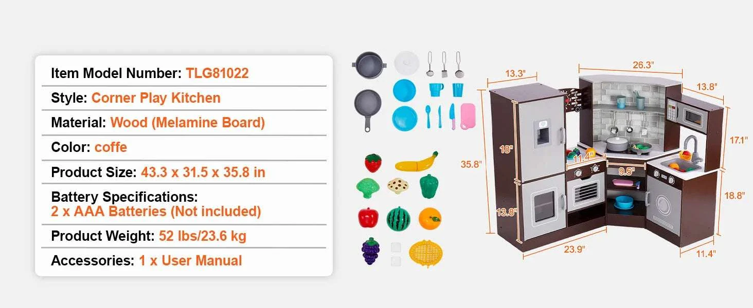 Wooden Kids Kitchen Playset with Lights, Sounds & 24 Accessories - Image 13