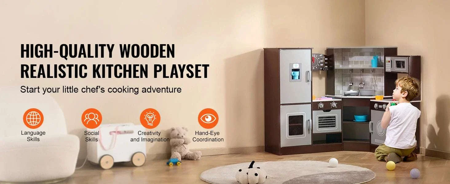 Wooden Kids Kitchen Playset with Lights, Sounds & 24 Accessories - Image 8