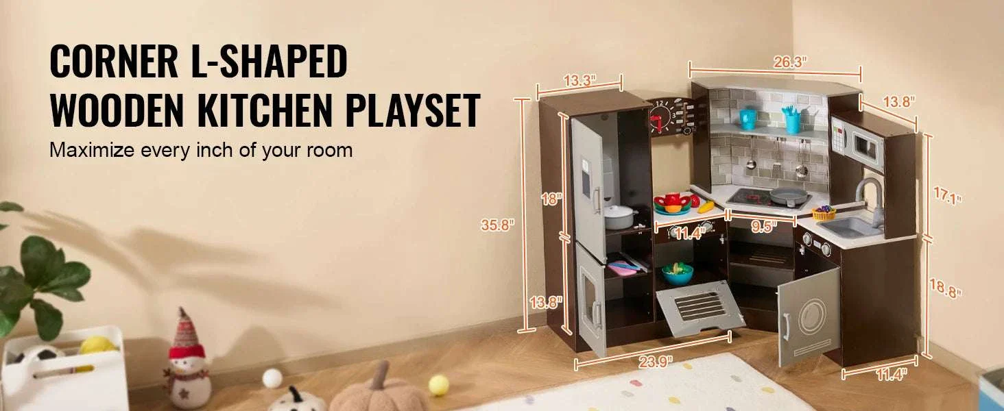 Wooden Kids Kitchen Playset with Lights, Sounds & 24 Accessories - Image 9