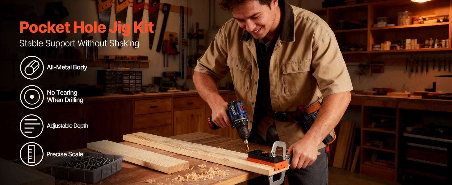 Adjustable Pocket Hole Jig Kit 1/2–1-1/2 in for Woodworking - Image 8