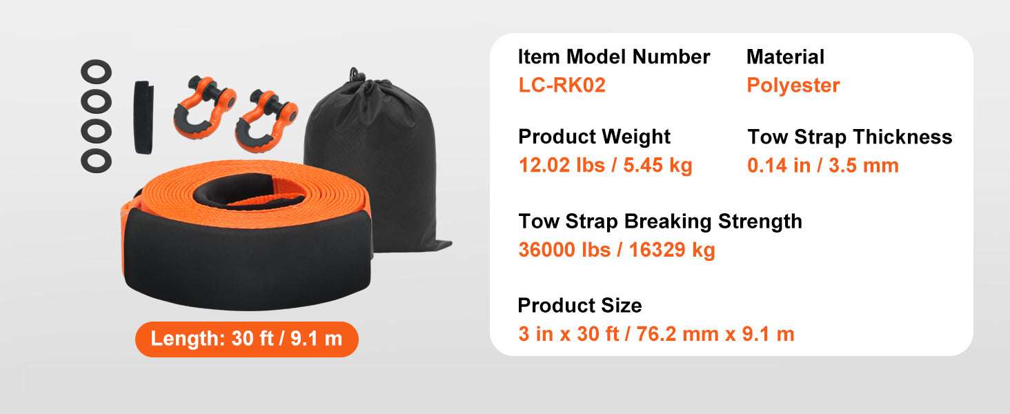Heavy-Duty 30ft Tow Strap Recovery Kit 36000lb for Trucks SUVs - Image 12