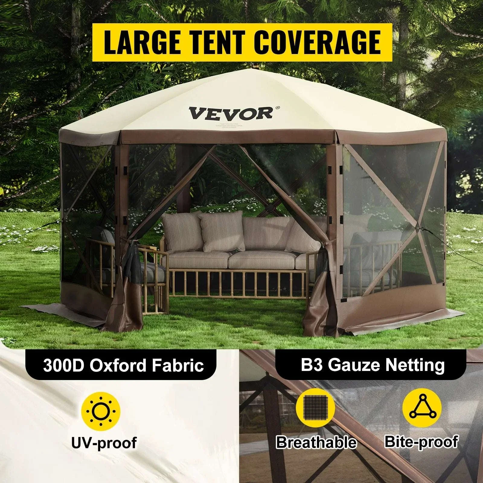 Pop-Up 6-Sided Camping Gazebo Tent with Screen & Wind Panels - Image 6