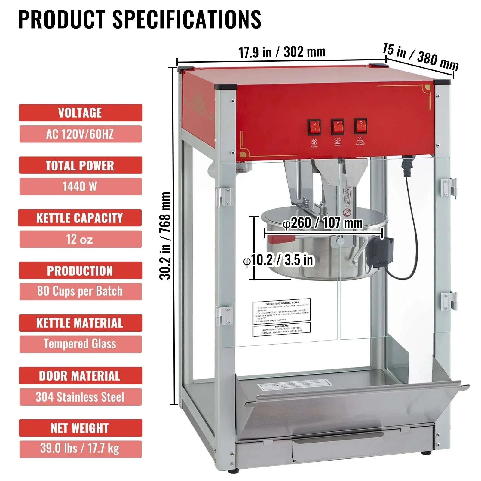 Countertop Popcorn Maker Machine 8oz 48 Cups Movie Style - Image 20