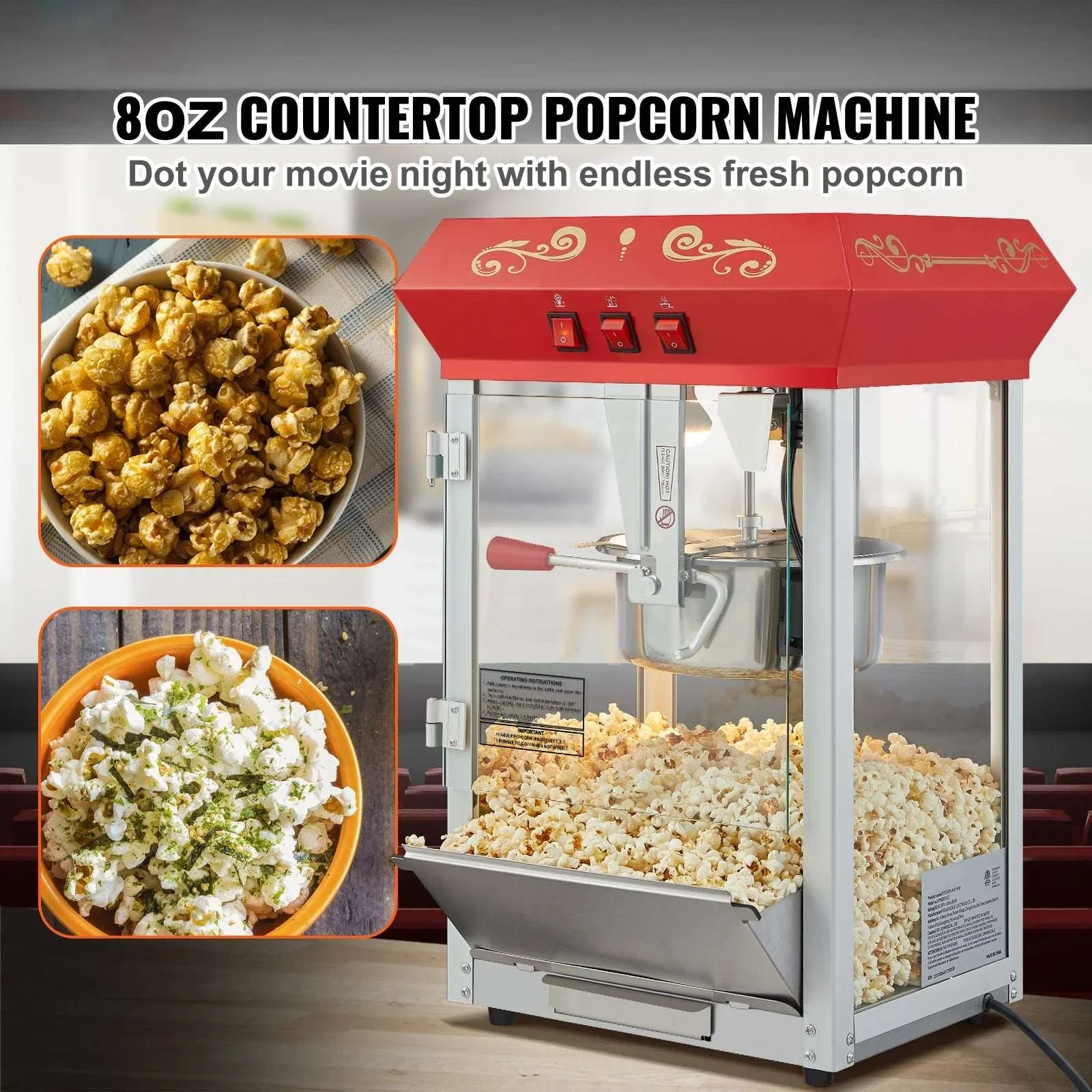 Countertop Popcorn Maker Machine 8oz 48 Cups Movie Style - Image 3