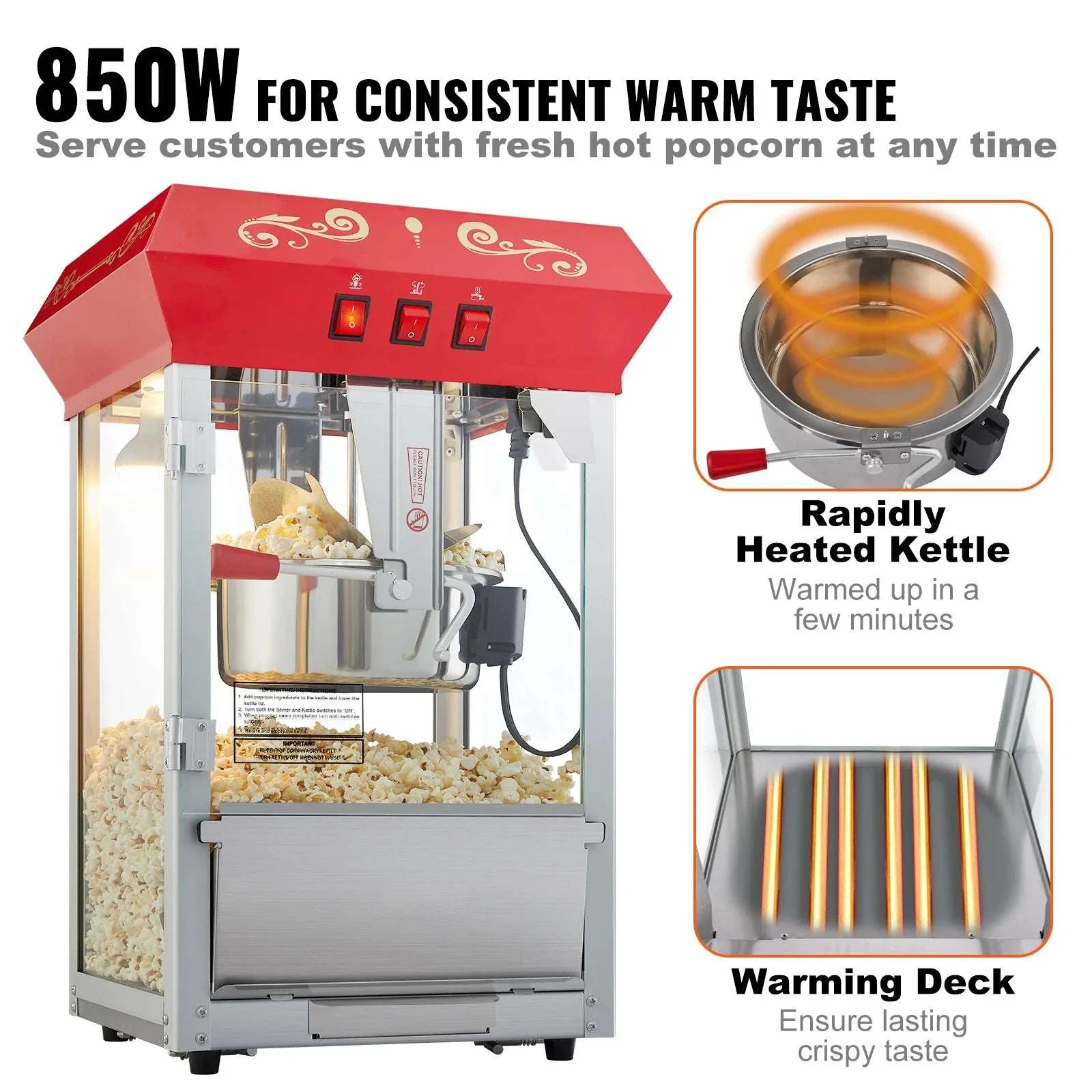 Countertop Popcorn Maker Machine 8oz 48 Cups Movie Style - Image 4