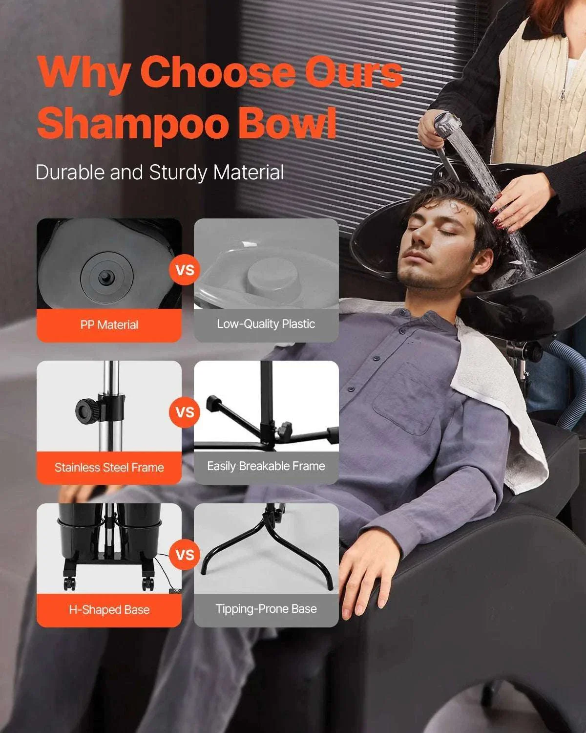Portable Shampoo Bowl with Electric Pump Adjustable Salon Sink - Image 2