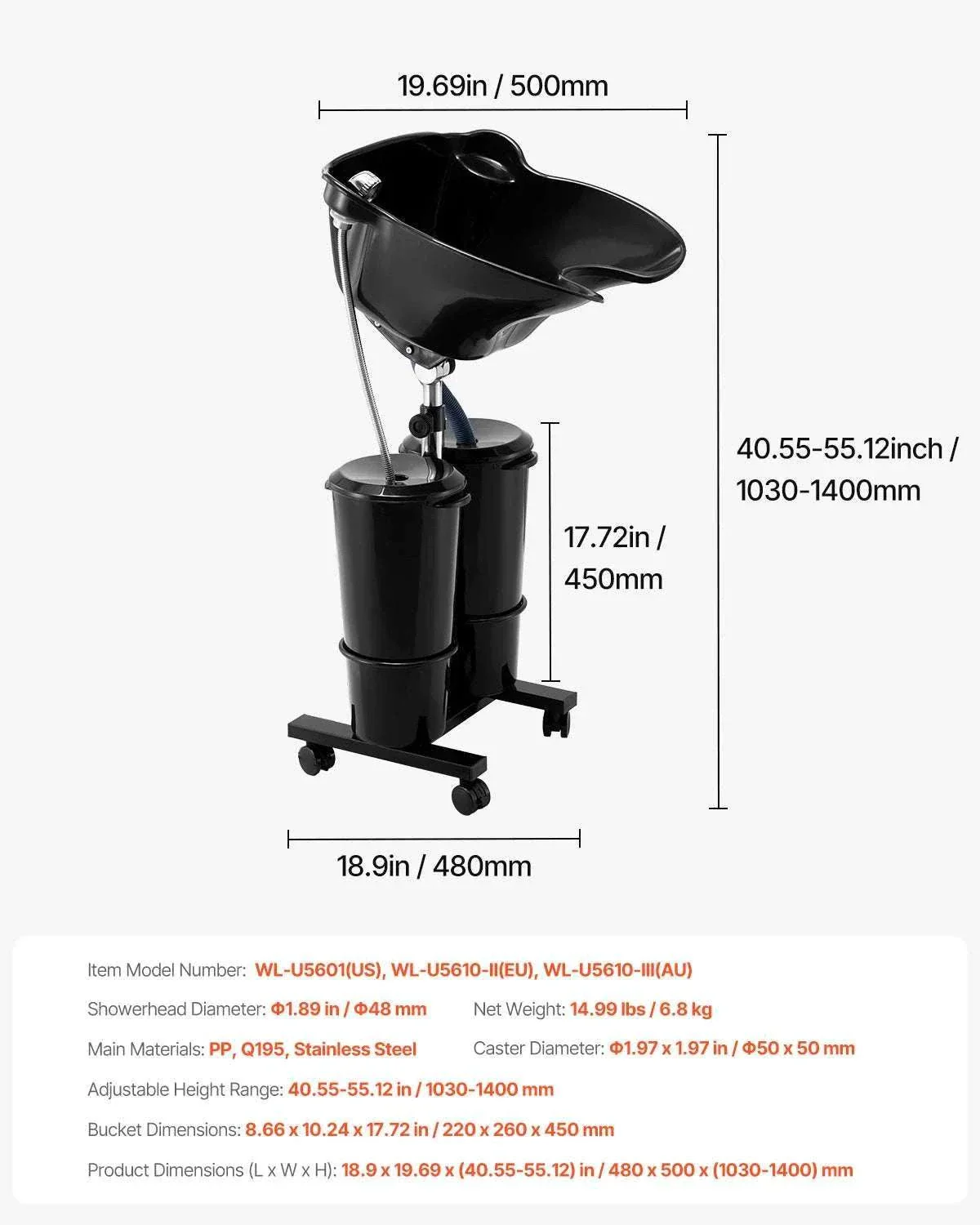 Portable Shampoo Bowl with Electric Pump Adjustable Salon Sink - Image 8