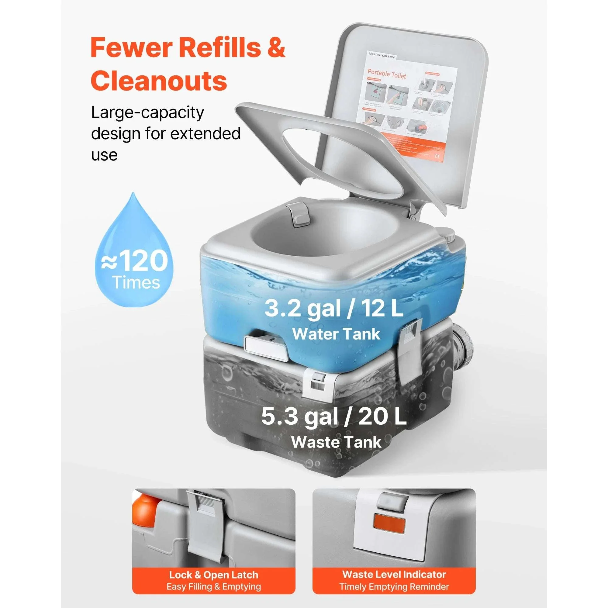 Portable Camping Toilet with Flush & Detachable Waste Tank - Image 3