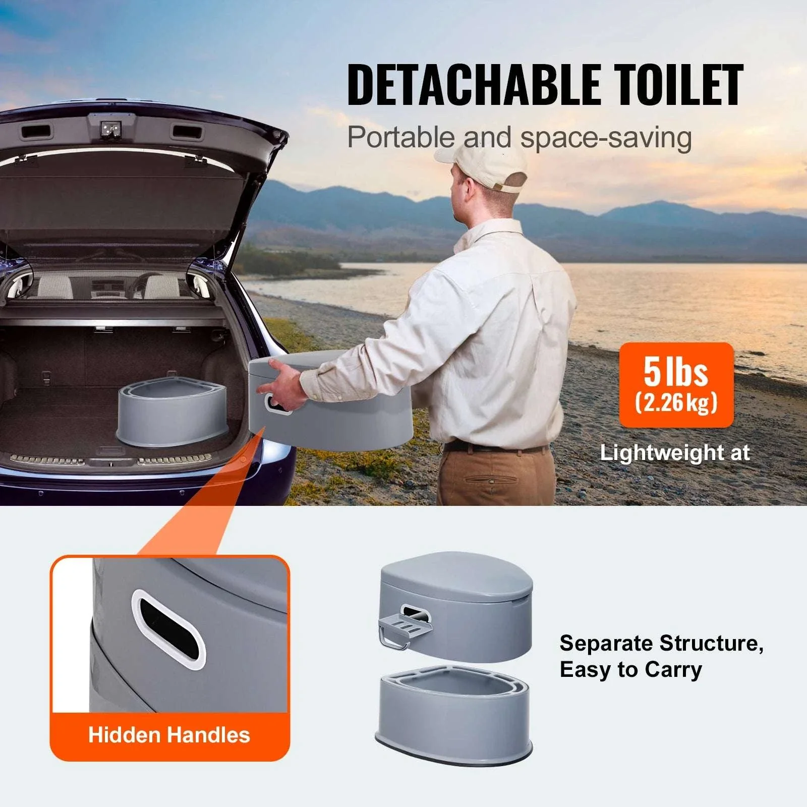 Portable Camping Toilet with 1.3 Gal Detachable Bucket - Image 2