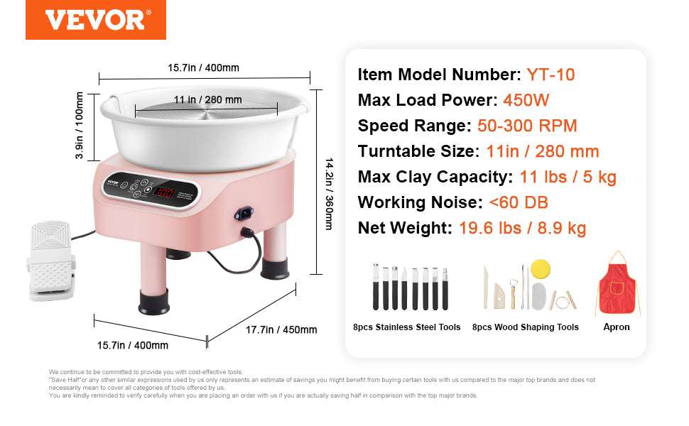 11-Inch Electric Pottery Wheel 450W with Foot Pedal Control - Image 13