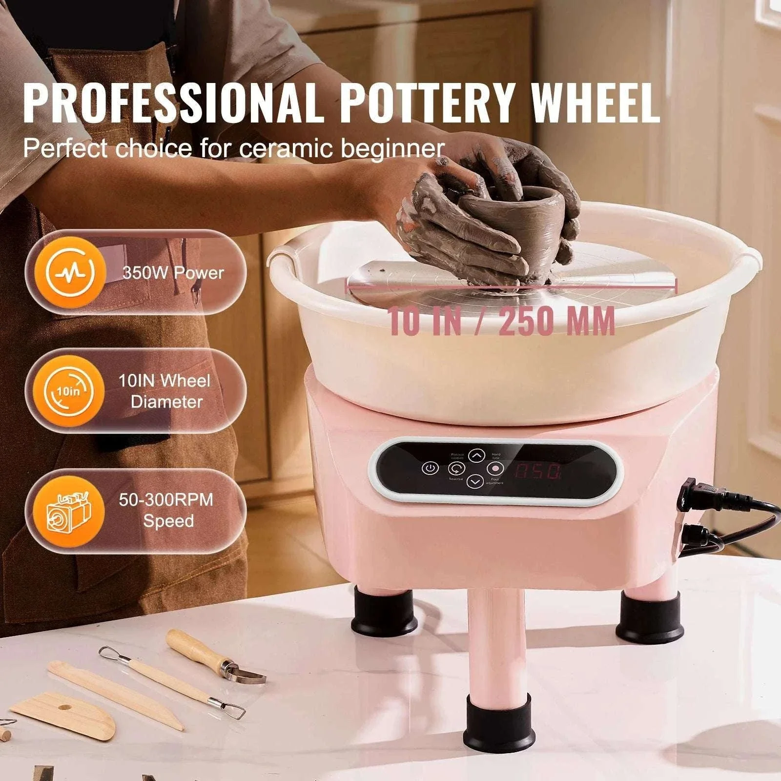 11-Inch Electric Pottery Wheel 450W with Foot Pedal Control - Image 2