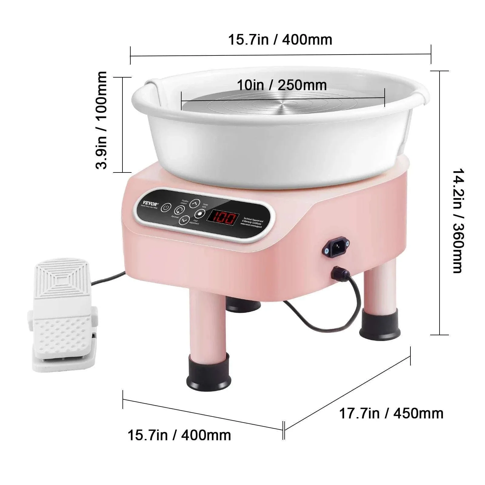 11-Inch Electric Pottery Wheel 450W with Foot Pedal Control - Image 20