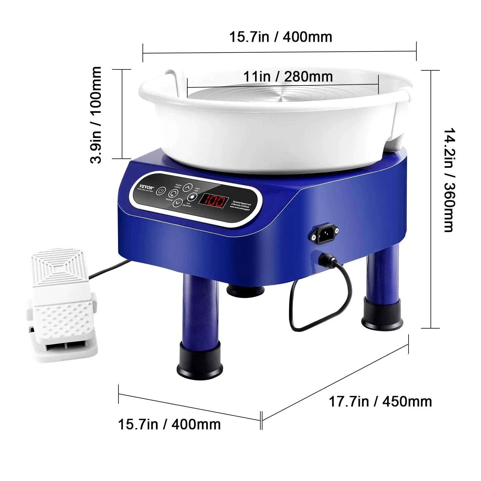 11-Inch Electric Pottery Wheel 450W with Foot Pedal Control - Image 24