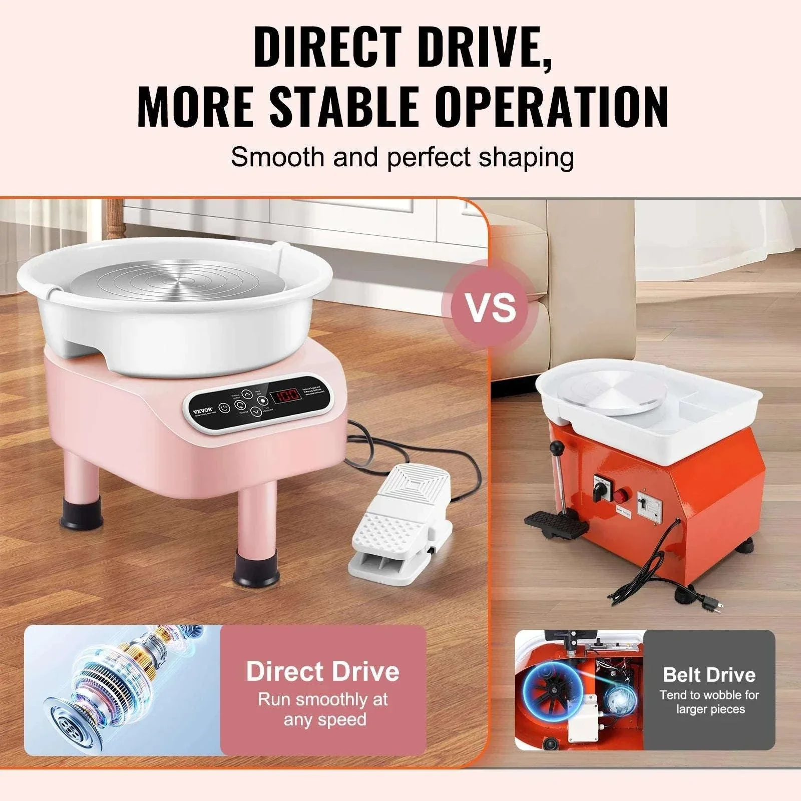 11-Inch Electric Pottery Wheel 450W with Foot Pedal Control - Image 3