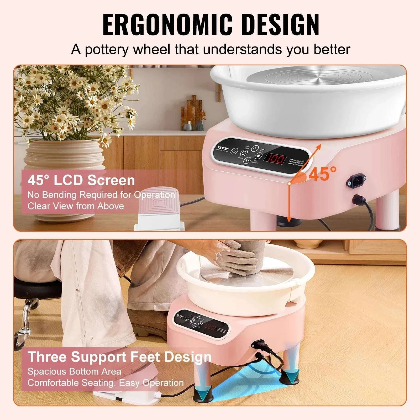 11-Inch Electric Pottery Wheel 450W with Foot Pedal Control - Image 6