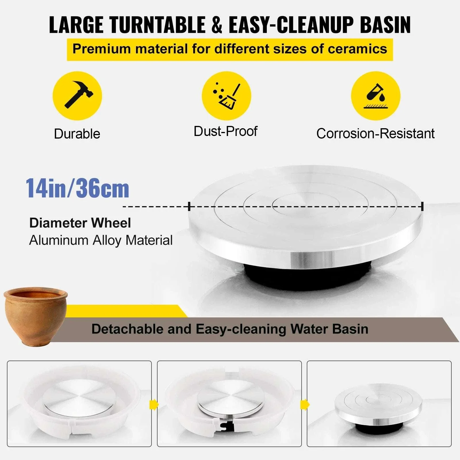 14" Electric Pottery Wheel with Foot Pedal 450W Ceramic Machine - Image 3
