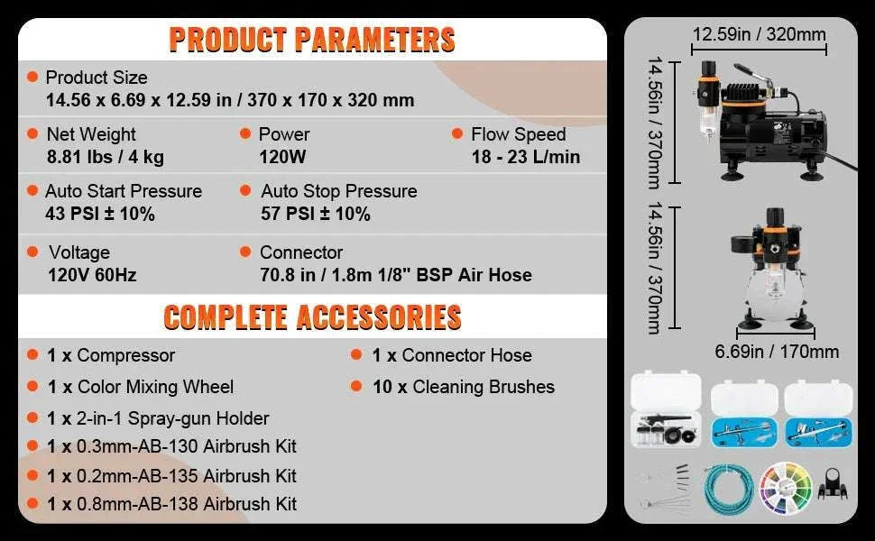 Dual-Action Airbrush Kit 120W Electric Spray Gun with Compressor - Image 18