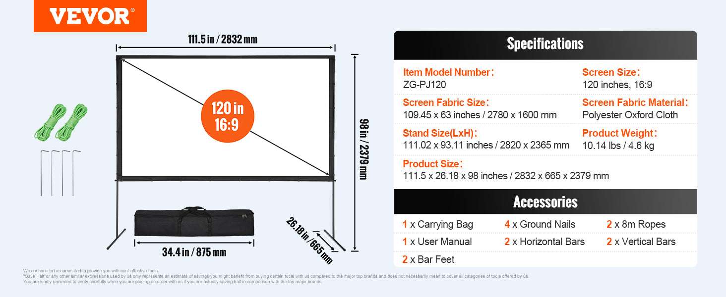120" Portable Projector Screen with Stand 16:9 Outdoor Movie Screen - Image 14