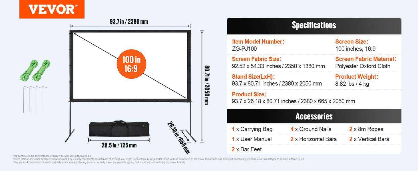 120" Portable Projector Screen with Stand 16:9 Outdoor Movie Screen - Image 15