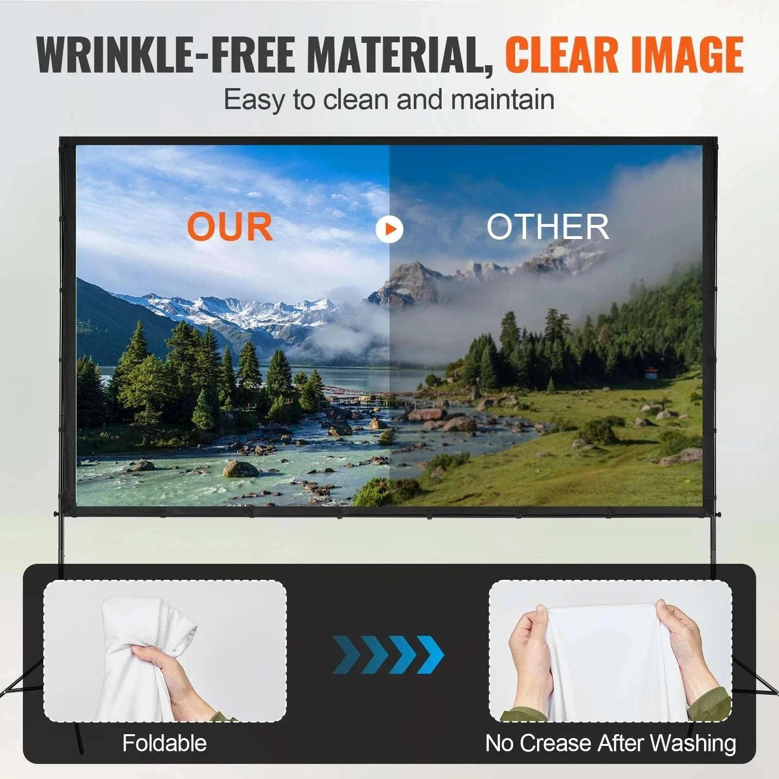 120" Portable Projector Screen with Stand 16:9 Outdoor Movie Screen - Image 3