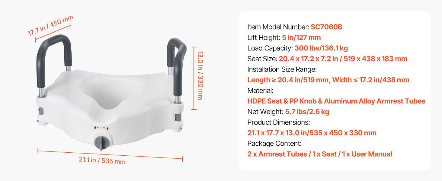 Raised Toilet Seat with 5-Inch Lift and Armrests for Safe Support - Image 13
